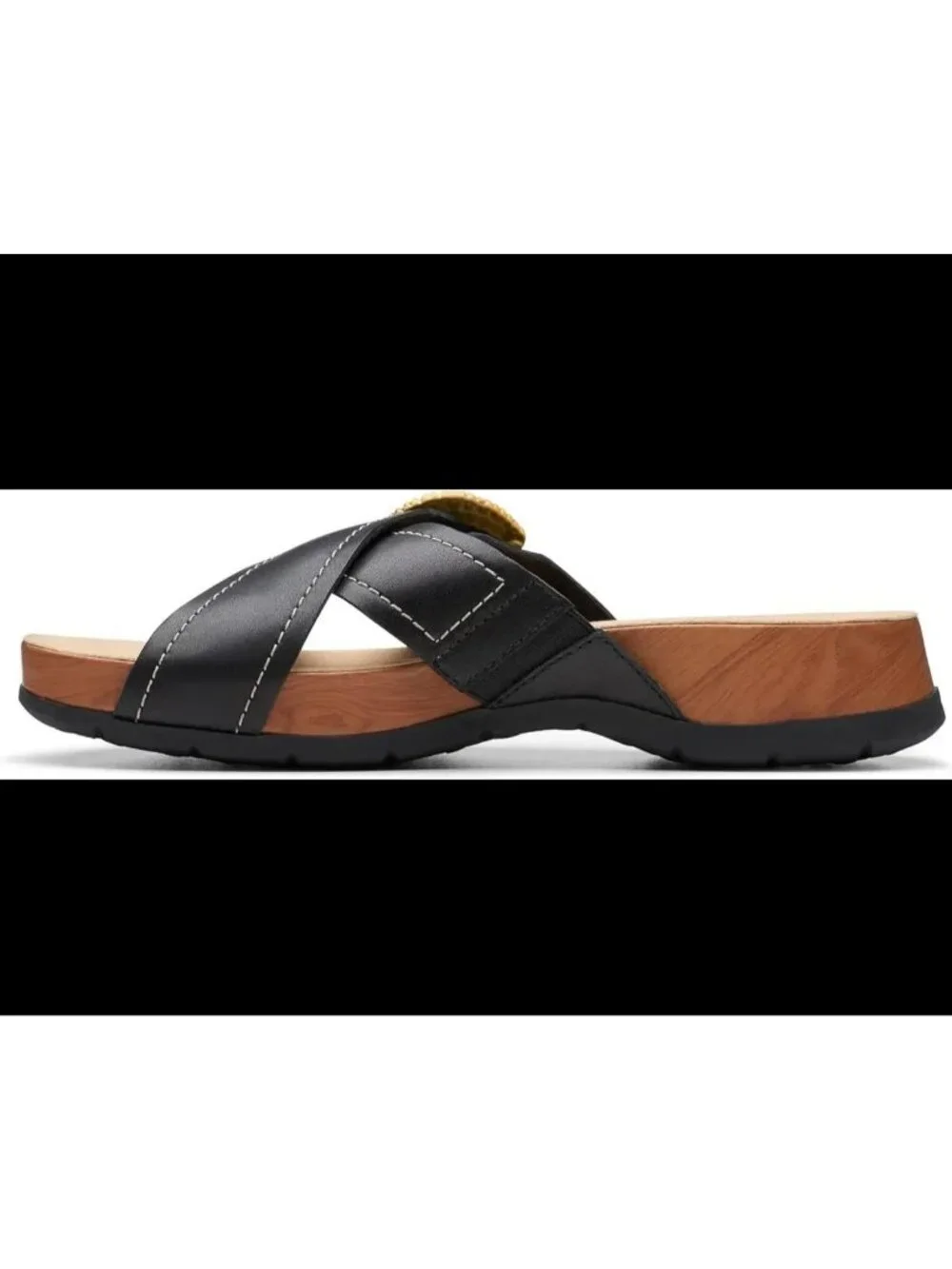 Clarks Reileigh Bay Sandals Women's 7.5W Black Brown Leather Slip On Shoes - Picture 6 of 6